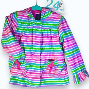 24 mo Rainbow Striped Lined Spring Fall Light Jacket Coat, Hooded